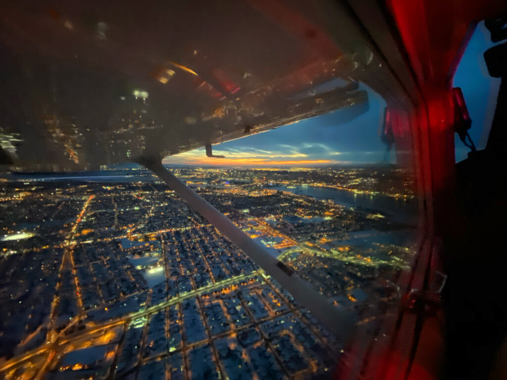 night flight over Montreal