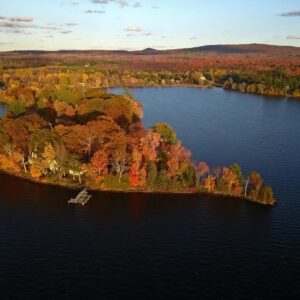 Eastern Townships lake in Fall seen from above