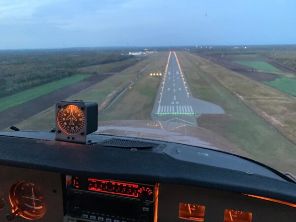 Landing at sunset for flight proficiency
